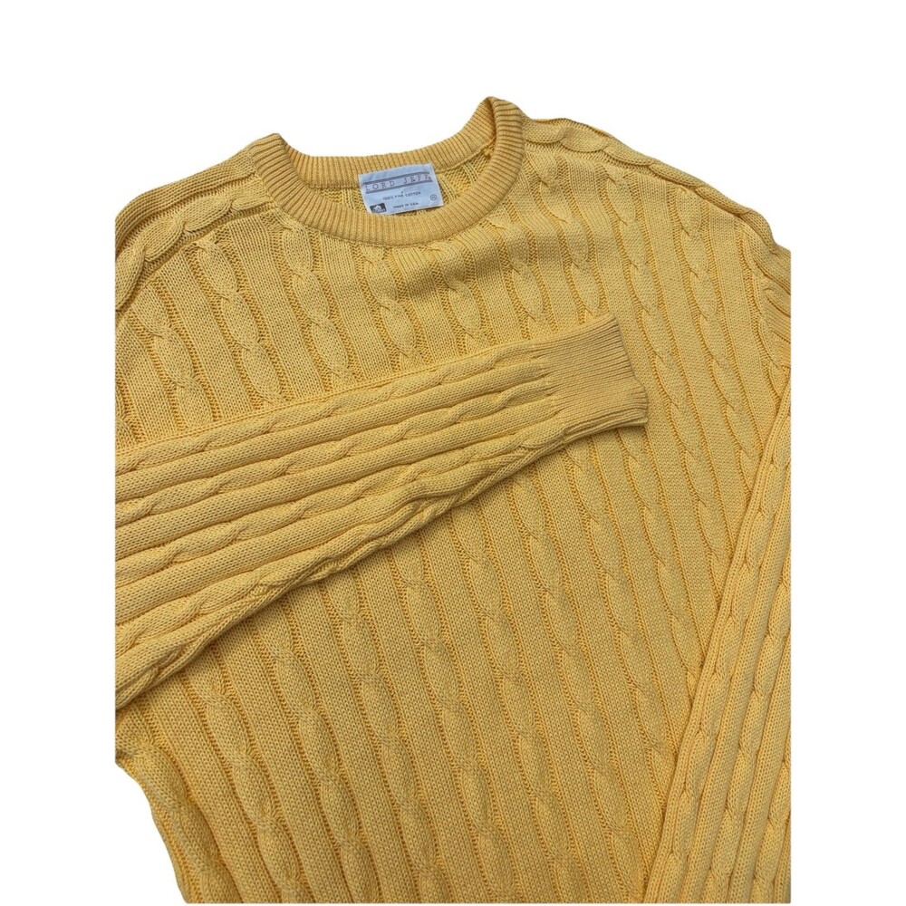 Vintage Lord Jeff Yellow Cable Knit Fine Cotton Sweater XL USA Classic Preppy